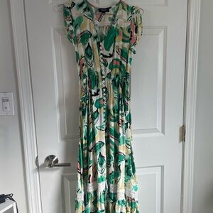 Papillon Blanc Green and Cream Patterned Maxi Dress